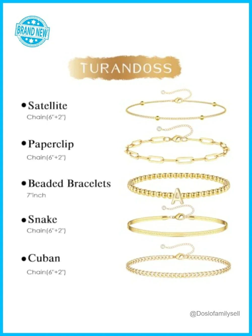 14K Gold Plated Initial Bracelet Set, Paperclip Snake Cuban Beaded Chains,